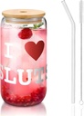 I Love Sluts1 16 Oz Drinking Glasses With Bamboo Lids,Glass Straw And Cleaning Brushes Glass Tea Cup For Iced Coffee,Smoothie,Cocktail,Beer,Whiskey,Soda,Matcha