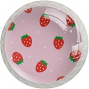 Furniture Decorative Cabinet Drawer Pulls Handles,Kawaii Strawberry Pink Patterns Glass Round Knobs for Wardrobe Dresser Kitchen (4 Pack)