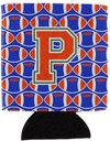 Caroline's Treasures CJ1083-PCC Letter P Football Green, Blue and Orange Can or Bottle Hugger Cooler Washable Drink Sleeve Collapsible Beverage Insulated Holder, Can Hugger, Multicolor