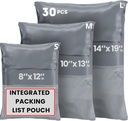 Poly Mailers Shipping Bags (30 Pack) — Self-Seal Plastic Mailing Envelopes, 3 Sizes incl. 8x12, poly mailers 10x13 & 14x19 — Tear & Water-Resistant Plastic Shipping Bags for Clothing Not Padded, Grey