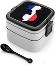Flag Map of French Stackable Bento Box for Adults Double Layer Lunch Boxes Set with Spoon And Invisible Handle