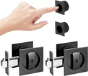 Black Pocket Door Hardware, 2 3/8" Backset, Matte Black Pocket Door Lock for Bathroom, Heavy Duty Solid Square Pocket Door Hardware(2 Pack)