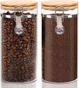 Glass Storage Jars Set Elegant Containers with Airtight Bamboo Lids, Perfect for Kitchen Organization - Flour, Rice, Pasta, Sugar, Coffee Beans, Accessories Included (Coffee Jar x 2)