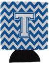 Caroline's Treasures CJ1045-TCC Letter T Chevron Blue and White Can or Bottle Hugger Cooler Washable Drink Sleeve Collapsible Beverage Insulated Holder, Can Hugger, Multicolor