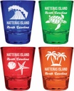 R and R Imports Hatteras Island North Carolina Souvenir 4-Pack Multicolor Engraved Round Shot Glasses Beach Set