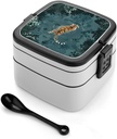 Bento Lunch Box for Women Lunch Containers for Adults Tiger Swims in The Water Double Layered Lunchbox Large Capacity Bento Box with Cutlery for Work Picnic Camping Travel