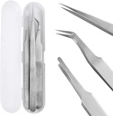 QDiShi Precision Tweezers Set,Upgraded Stainless Steel of Tweezers - Extra Fine,Angled,Blunt Tips for Electronics,Hobby, Industrial,Laboratory Work,Jewelry-Making,Model,Craft（3Pcs）