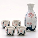 JapanBargain 4979, Japanese Porcelain Plum Sake Set Sake Carafe Bottle Sake Cups for Serving Hot Sake and Cold Sake, Made in Japan, White, 8.5 oz