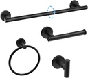 Matte Black Towel Bar Set, Modern 24 Inch Bathroom Hardware Set, Wall Mounted Bathroom Accessories Set, Durable SUS304 Stainless Steel, 4-Piece