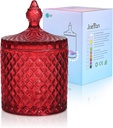 Joeyan 18 oz Red Glass Jars with Lid,Embossed Candy Dishes,Diamond Faceted Glass Food Container,Decorative Jewelry Box Canisters,Colored Kitchen Bathroom Storage Organizer,Gifts for Wedding Buffet