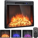Tangkula Recessed Electric Fireplace, 26 Inch Fireplace with Adjustable Flame Brightness, LED Screen & Remote Control with Timer, Overheating Protection, 750W/1500W Fireplace Heater