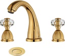 Shiny Polished Gold Widespread Bathroom Sink Faucet,Two Crystal Handle Three Hole Brass Lavatory Vanity Faucet,8-16 Inch Basin Mixer Tap with Pop Up Drain Assembly