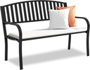 Outdoor Bench Garden Bench, Weatherproof Anti-Rust Heavy-Duty Outside Benches Clearance, Wrought Iron Metal Bench for Front Porch, Patio, Park