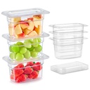 WILPREP 6 Pack Plastic Food Pans with Lids NSF Listed, 1/9 Size 4 in Deep Clear Food Storage Containers, 1.1 qt Stackable Polycarbonate Commercial Hotel for Fruits Vegetables Beans Corns
