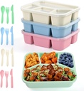 Bento Lunch Box, 4 Compartments Meal Prep Containers, 4 Pack Reusable Snack Containers, Divided Food Storage Container for Adults (Pink Beige Green Blue)