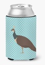 Caroline's Treasures BB8101CC Indian Peahen Peafowl Blue Check Can or Bottle Hugger Cooler Washable Drink Sleeve Collapsible Beverage Insulated Holder, Can Hugger, Multicolor