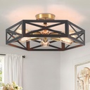 19.6" Rustic Foyer Lighting Fixtures, Farmhouse Light Fixtures with Metal Cage Modern Black and Gold Hallway Light Fixture Black Ceiling Light for Bedroom Bathroom Foyer