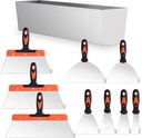 Drywall Knife Set, 10Pcs Drywall Tools Includes Stainless Steel Putty Set, Taping knife, Painter Scraper Tool & 14" Mud Pan Perfect for Joint Taping, Finishing and Patching