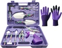Garden Tool Set, 11 Pcs Gardening Tools Purple Floral Print. Best Gift for Women: Handle Trowel, Rake, Pruning, Shear, Sprayer, Shovel, and Gloves That Includes a Pruning Shears Carrying Case