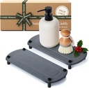 2PCS Water Absorbing Stone Soap Tray for Kitchen Bathroom Sink, Quick Dry Diatomaceous Earth Drying Rack and Shower Caddy, Soap Dispenser and Sponge Holder Organizer for Countertop, TWINKLE MOMENT; Dark Gray