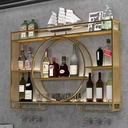 Wall-Mounted Metal Wine Rack with Hanging Glass Goblet Holder, Wine Bottle Storage Organizer for Bar, Kitchen, and Wine Cellar - Gold, 100x15x80cm