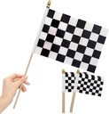 12Pcs 8×12 Inch Small Checkered Flags Black and White Racing Flags on Wood Stick Mini Race Car Handheld Flag Decorations
