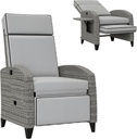 Outsunny Outdoor Recliner Chair with Cushions, PE Wicker Reclining Patio Lounge Chair with Adjustable Footrest, Armrests, Side Tray Table for Balcony, Porch, Gray