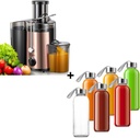 QCen Centrifugal Juicer Machine Rose Gold and 6PCS Glass Bottle Bundle