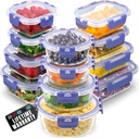 Zulay Kitchen 12 Pack Glass Meal Prep Containers with Lids - Airtight, Premium Borosilicate Glass Food Storage Containers - Microwave, Freezer & Oven Safe, BPA Free - Periwinkle
