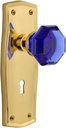 Nostalgic Warehouse 723029 Prairie Plate with Keyhole Single Dummy Waldorf Cobalt Door Knob in Polished Brass