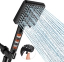 MakeFit Filtered Shower Head Black - 6 Modes High Pressure Handheld Shower Head with Filter Mineral Beads, Detachable Handheld Showerhead Set with Stainless Steel Hose and Shower Arm Bracket