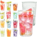 Drinking Glasses, 12 pcs Vintage Glassware Set, 10oz Clear Striped Cups, Embossed Highball Glasses, Tall Water Tumbler, Mojito Cup, Cocktail Glass, Made Of Recycled Glass
