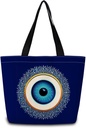 Blue Eye Tote Bag Reusable Grocery Bags Aesthetic Shopping Shoulder Handbag with Interior Zipper Pocket Stylish Blue Evil Eye Present for Women