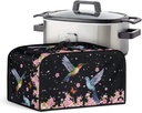 Cute Hummingbird Slow Cooker Cover with Side Pockets for Kitchen Accessories Butterfly Rice Cooker Cover Dust Cover Fit for 6-8 Qt Slow Cookers,Black