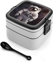Bento Box for Adult Astronaut Bento Lunch Box with 2 Compartments Stackable Lunch Container Reusable Food Storage Container Meal Prep Snack Containers