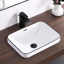 Bathroom Vessel Sink 18.2'' x 13.3'' Semi Recessed Bathroom Sink Rectangular Drop-in Vanity Sink with Overflow White with Black Rim Ceramic Modern Art Basin