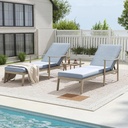 HAPPATIO Outdoor Chaise Lounge Set of 3, Adjustable Aluminum Pool Lounge Chair with Cushion and Side Table, Curved Armrest, Outdoor Lounge Chair for Beach, Yard, or Poolside (Brown)