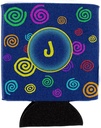 Caroline's Treasures CJ1011-JCC Letter J Initial Monogram - Blue Swirls Can or Bottle Hugger Cooler Washable Drink Sleeve Collapsible Beverage Insulated Holder, Can Hugger, Multicolor