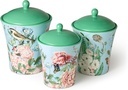 Flora Ceramic Canister Set – 3-Piece Airtight Storage Jars with Pastel Floral, Butterfly, and Dragonfly Designs, Perfect for Coffee, Sugar, Flour, Snacks, or Kitchen Countertop Décor