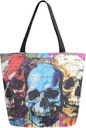 Chic Extra Large Shoulder Grocery Tote Bag, Graffiti Three Skeleton Skulls Head Canvas Daily Handle Bag for Gym Yoga Weekender Beach Travel Picnic Kitchen Reusable Market Shopping