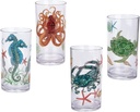 KX-WARE Sea Ocean Life 20-ounce Plastic Tumbler Drinking Glasses Mixed Drinkware Sets, set of 4 Multicolor