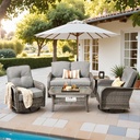 5 Pieces Outdoor Patio Furniture Set with Coffee Table, All Weather Wicker Patio Conversation Sets with Rocking Chairs, Balcony Furniture Sets for Backyard, Garden, Poolside, Dark Grey