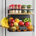 [WIDER SHELF] 1 SET Strong Magnetic Shelf Basket for Fridge with Tag & Bamboo Top, XXL Large Magnetic Spice Rack Shelves for Side of Refrigerator, Kitchen Pantry Storage Organizer for Food Fruit Veg