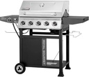 Royal Gourmet GA5406TS 5 Burner Propane Gas Grill with Side Burner and Sear Burner, Cart Style Gas BBQ Grill with Porcelain-Enameled Cast Iron Grates for Backyard Cooking, Silver & Black