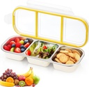 Stainless Steel Snack Containers with Lids, 3 Compartment Snackle Box Containers for Adults, Reusable Metal Lunch Box, Leak Proof Divided Food Storage Containers for Home, Picnic, Work, Travel