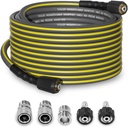 Flexible Pressure Washer Hose 50FT, 1/4'' Kink Resistant 3600 PSI Power Washer Hose Extension with M22 and 3/8" Quick Connection Kit for Gas and Electric Pressure Washers