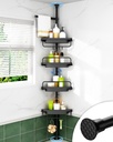ALLZONE Corner Shower Caddy Tension Pole, Extendable Rustproof Stainless Steel Pole & 4-Tier Adjustable Shelves for Easy Drainage and Built-to-Last Stability, 34 to 116 Inch, Black