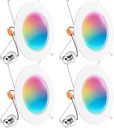 Sunco 4 Pack LED Recessed 6 Inch, Smart RGBW Color Changing Can Lights, High Brightness 1200 LM, 14W, Retrofit Installation, Compatible with Amazon Alexa & Google Assistant - UL