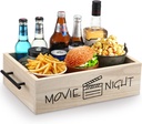 15 Inch Large Movie Night Snack Trays with Handles Wooden Snack Popcorn Bowl Organizer Movie Night Supplies Candy Food Storage Bin Basket for Theater Family Birthday Party(Classic)