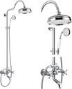 gotonovo Exposed Bathroom Shower System Vintage Shower Fixture 8 Inch Rainfall Shower Head Handheld Spray Tub Filler Brass Pipe 3-Function Wall Mount Double Cross Knobs Polished Chrome